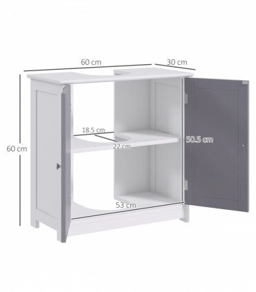 kleankin 60x60cm Under-Sink Storage Cabinet w/ Adjustable Shelf Grey White
