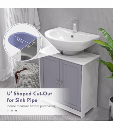 kleankin 60x60cm Under-Sink Storage Cabinet w/ Adjustable Shelf Grey White