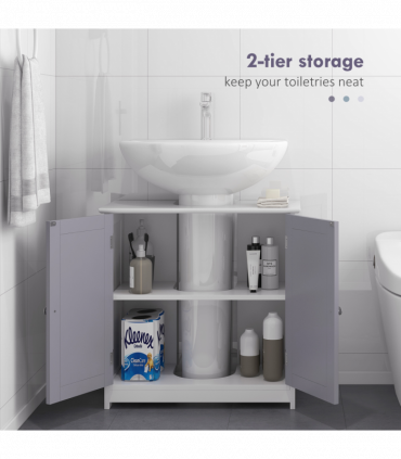 kleankin 60x60cm Under-Sink Storage Cabinet w/ Adjustable Shelf Grey White