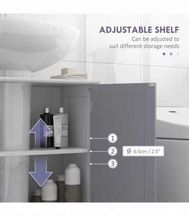 kleankin 60x60cm Under-Sink Storage Cabinet w/ Adjustable Shelf Grey White