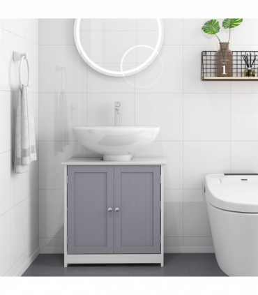 kleankin 60x60cm Under-Sink Storage Cabinet w/ Adjustable Shelf Grey White