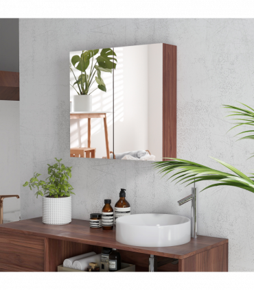 kleankin 63Wx60H cm Double Door Wall-Mount Bathroom Mirrored Cabinet Medicine