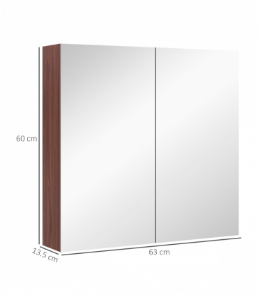 kleankin 63Wx60H cm Double Door Wall-Mount Bathroom Mirrored Cabinet Medicine