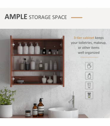 kleankin 63Wx60H cm Double Door Wall-Mount Bathroom Mirrored Cabinet Medicine