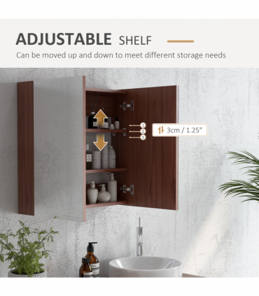 kleankin 63Wx60H cm Double Door Wall-Mount Bathroom Mirrored Cabinet Medicine