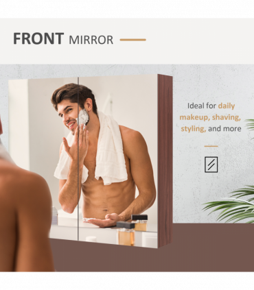 kleankin 63Wx60H cm Double Door Wall-Mount Bathroom Mirrored Cabinet Medicine