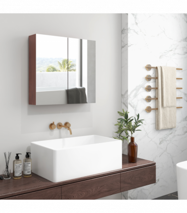kleankin 63Wx60H cm Double Door Wall-Mount Bathroom Mirrored Cabinet Medicine