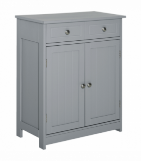 kleankin Bathroom Floor Storage Cabinet w/ 2 Drawers Door Cupboard Grey