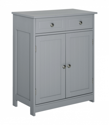 kleankin Bathroom Floor Storage Cabinet w/ 2 Drawers Door Cupboard Grey