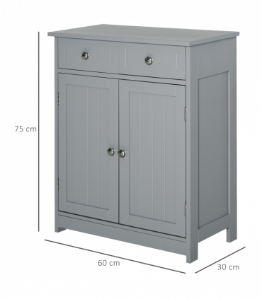 kleankin Bathroom Floor Storage Cabinet w/ 2 Drawers Door Cupboard Grey