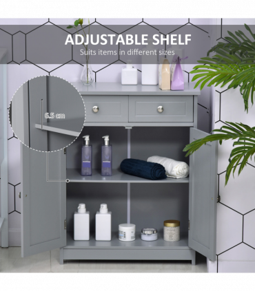 kleankin Bathroom Floor Storage Cabinet w/ 2 Drawers Door Cupboard Grey