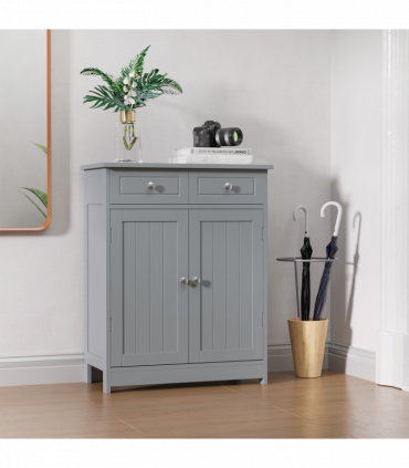 kleankin Bathroom Floor Storage Cabinet w/ 2 Drawers Door Cupboard Grey