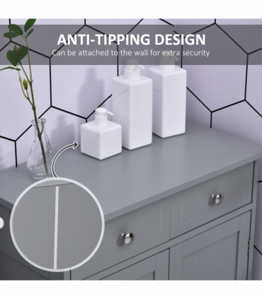 kleankin Bathroom Floor Storage Cabinet w/ 2 Drawers Door Cupboard Grey