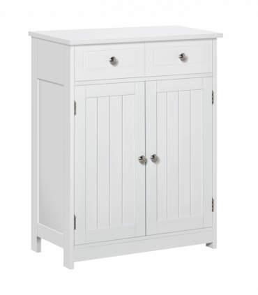 kleankin Bathroom Floor Storage Cabinet w/ 2 Drawers Door Cupboard White