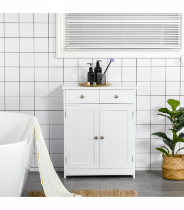 kleankin Bathroom Floor Storage Cabinet w/ 2 Drawers Door Cupboard White