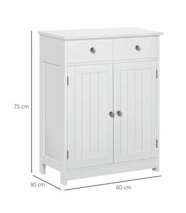 kleankin Bathroom Floor Storage Cabinet w/ 2 Drawers Door Cupboard White