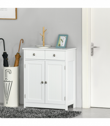 kleankin Bathroom Floor Storage Cabinet w/ 2 Drawers Door Cupboard White