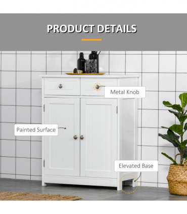 kleankin Bathroom Floor Storage Cabinet w/ 2 Drawers Door Cupboard White
