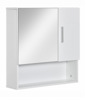 kleankin Bathroom Mirror Cabinet Wall Mount Storage Organizer w/ Door, White