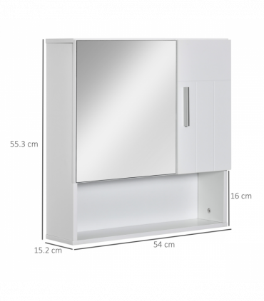 kleankin Bathroom Mirror Cabinet Wall Mount Storage Organizer w/ Door, White