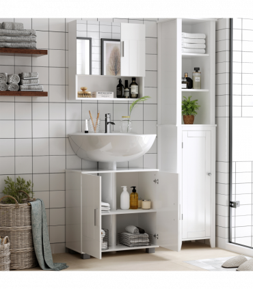 kleankin Bathroom Mirror Cabinet Wall Mount Storage Organizer w/ Door, White