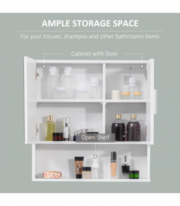 kleankin Bathroom Mirror Cabinet Wall Mount Storage Organizer w/ Door, White