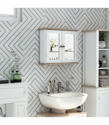 kleankin Bathroom Mirror Cabinet Wall Mounted Storage Cupboard W/ Double Door