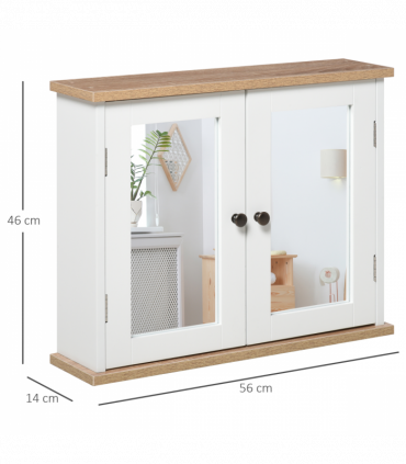 kleankin Bathroom Mirror Cabinet Wall Mounted Storage Cupboard W/ Double Door