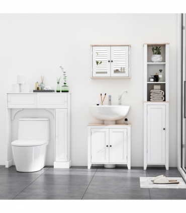 kleankin Bathroom Mirror Cabinet Wall Mounted Storage Cupboard W/ Double Door