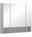 kleankin Bathroom Mirror Cabinet, Wall Mounted 3 Doors and Cupboards, Grey