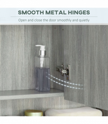 kleankin Bathroom Mirror Cabinet, Wall Mounted 3 Doors and Cupboards, Grey