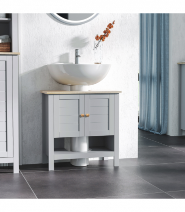 kleankin Bathroom Pedestal Under Sink Cabinet with Storage Shelf Double Door