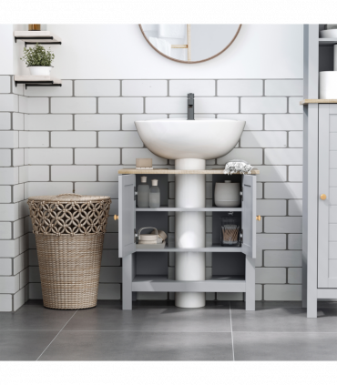 kleankin Bathroom Pedestal Under Sink Cabinet with Storage Shelf Double Door