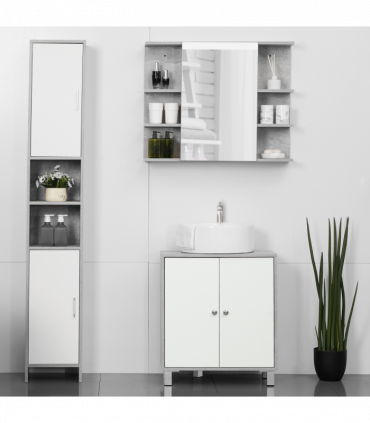 kleankin Bathroom Pedestal Under Sink Cabinet with Storage Shelf Double Door