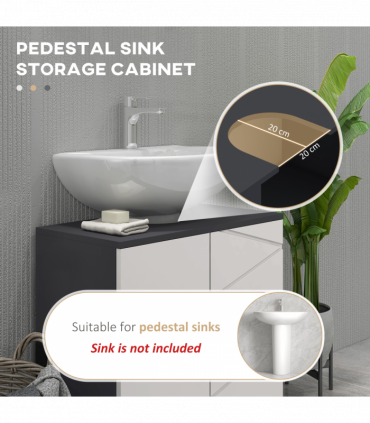 kleankin Bathroom Vanity Unit, Pedestal Sink Cabinet with Shelf, Light Grey