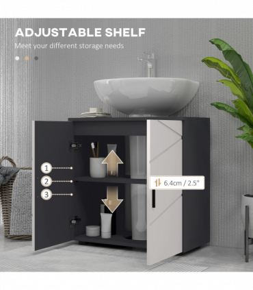 kleankin Bathroom Vanity Unit, Pedestal Sink Cabinet with Shelf, Light Grey