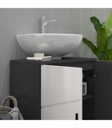 kleankin Bathroom Vanity Unit, Pedestal Sink Cabinet with Shelf, Light Grey