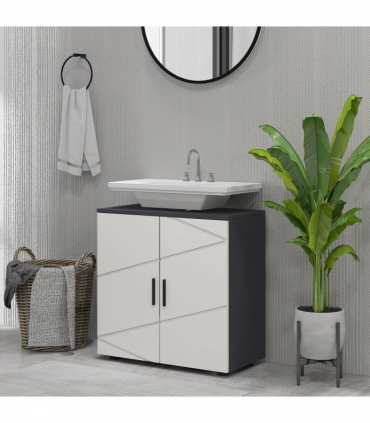 kleankin Bathroom Vanity Unit, Under Sink Cabinet with Shelf, Light Grey