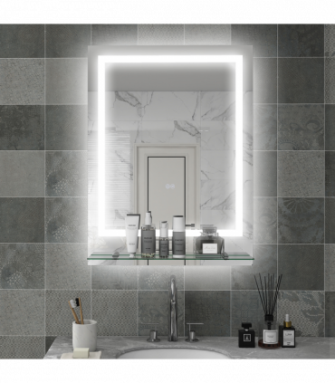kleankin Dimmable Bathroom Mirror with LED Lights, 3 Colours, Defogging Film
