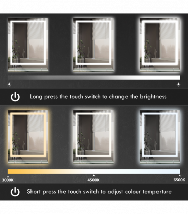 kleankin Dimmable Bathroom Mirror with LED Lights, 3 Colours, Defogging Film