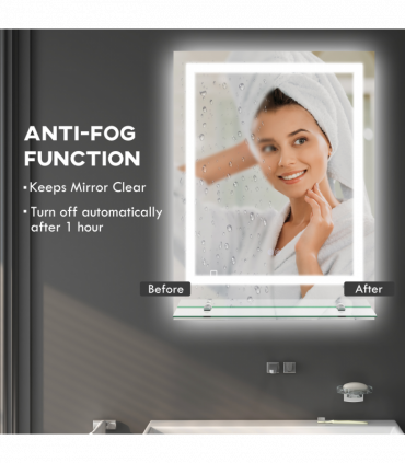 kleankin Dimmable Bathroom Mirror with LED Lights, 3 Colours, Defogging Film