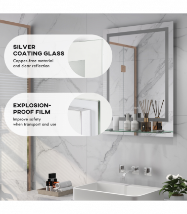 kleankin Dimmable Bathroom Mirror with LED Lights, 3 Colours, Defogging Film