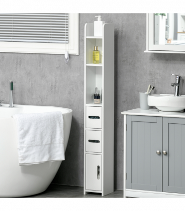 kleankin Freestanding Bathroom Cabinet w/ Open Shelves 3 Cupboards, White