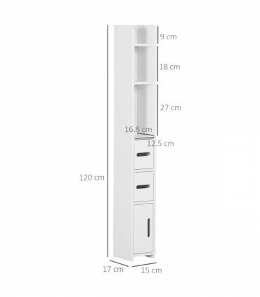 kleankin Freestanding Bathroom Cabinet w/ Open Shelves 3 Cupboards, White