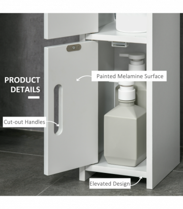 kleankin Freestanding Bathroom Cabinet w/ Open Shelves 3 Cupboards, White