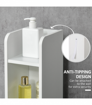 kleankin Freestanding Bathroom Cabinet w/ Open Shelves 3 Cupboards, White