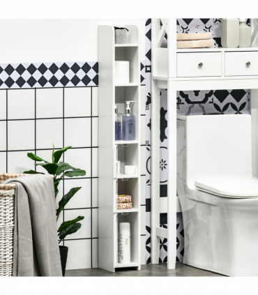 kleankin Freestanding Bathroom Cabinet w/ Open Shelves 3 Cupboards, White