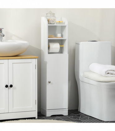 kleankin Freestanding Bathroom Storage Unit with Adjustable Shelf, White