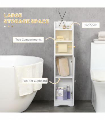 kleankin Freestanding Bathroom Storage Unit with Adjustable Shelf, White