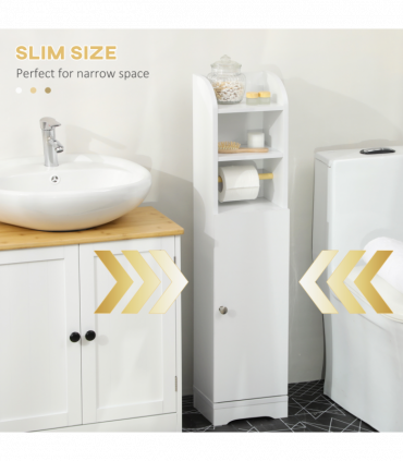 kleankin Freestanding Bathroom Storage Unit with Adjustable Shelf, White